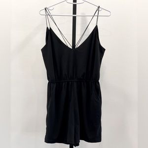 Double Strappy Romper with Pockets - Black